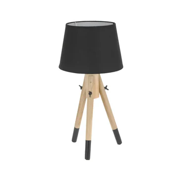 Wooden Tripod Table Lamp with Black Shade