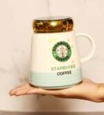 Starbucks Coffee Mugs Set – Premium Ceramic Mugs with Gold Lid | 2-Piece Gift Set