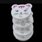 Adorable Kitty-Shaped Glass Bowl Set – BPA-Free, Microwave Safe | Set of 4