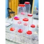 Plastic Storage Jar Set with Red Lid – Airtight Clear Containers for Kitchen & Pantry (12 pcs)