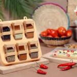 Premium 6-Jar Wooden Spice Rack Set | Stylish Masala Box Organizer for Kitchen Décor & Daily Use