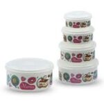 Colorful Floral Plastic Bowl Set with Lids – Multipurpose Kitchen Storage Containers