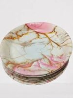 Stylish 6-piece melamine plate set with luxurious pink and gold marble design - Image 3