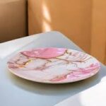 Stylish 6-piece melamine plate set with luxurious pink and gold marble design