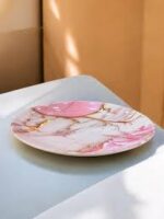 Stylish 6-piece melamine plate set with luxurious pink and gold marble design