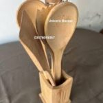 3-Piece Wooden Cooking Spoon & Turner Set with Holder – Natural Finish | Eco-Friendly Kitchen Tools