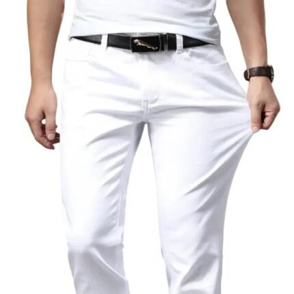 White Stretchable Cotton Jeans for Men – Stylish, Breathable & Slim Fit