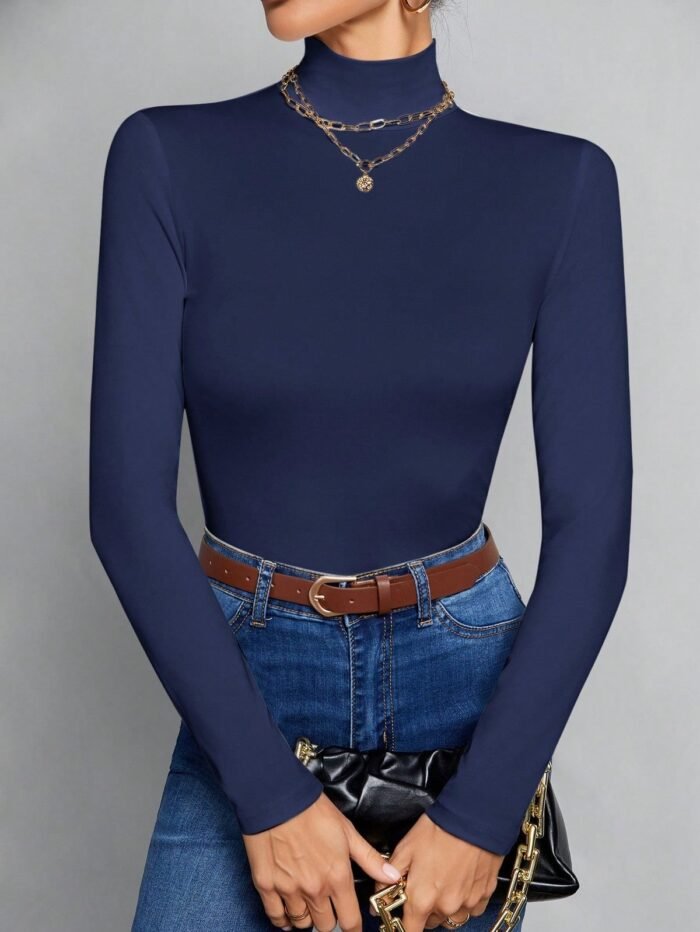 Navy Blue Turtle Neck for Women – Winter Slim Fit High Neck Top - Image 2