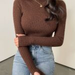 Brown Turtle Neck for Women – Winter Slim Fit High Neck Top