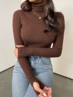 Brown Turtle Neck for Women – Winter Slim Fit High Neck Top
