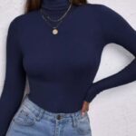 Navy Blue Turtle Neck for Women – Winter Slim Fit High Neck Top