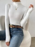 White Turtle Neck for Women – Winter Slim Fit High Neck Top