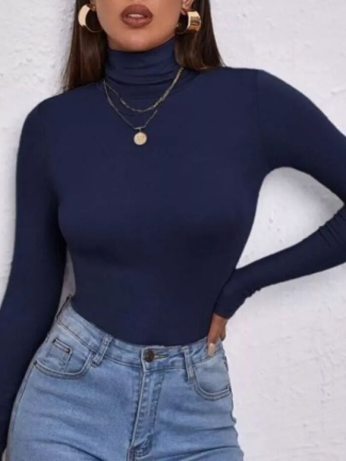Navy Blue Turtle Neck for Women – Winter Slim Fit High Neck Top - Image 1