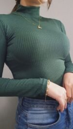 Olive Green Turtle Neck for Women – Winter Slim Fit High Neck Top