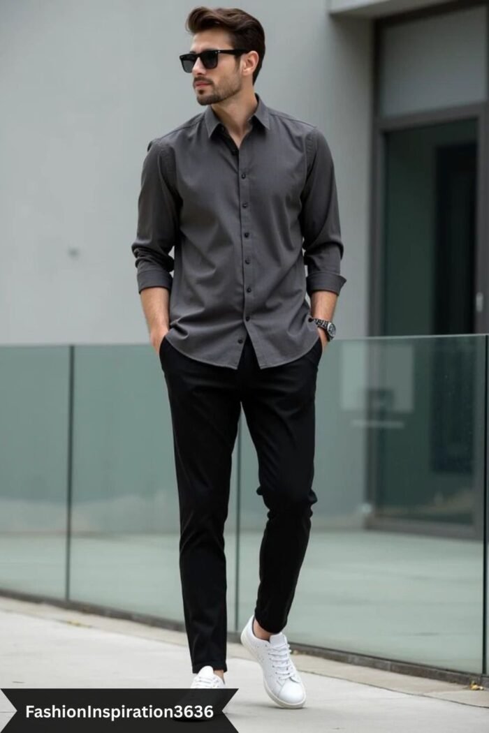 Charcoal Grey Dress Shirt for Men – Slim Fit Formal Shirt for Office & Party Wear - Image 1