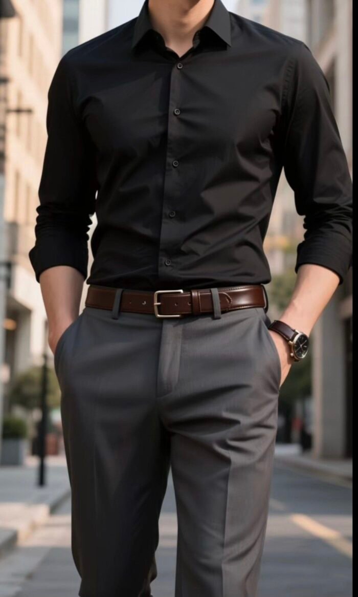Black Slim Fit Cotton Shirt for Men – Elegant, Versatile & Timeless Dress Shirt - Image 1