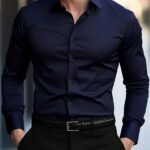 Navy Blue Dress Shirt for Men – Slim Fit Formal Shirt for Office & Party Wear