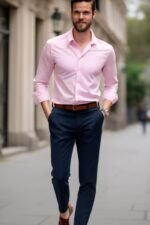Light Pink Dress Shirt for Men – Slim Fit Formal Shirt for Office & Party Wear