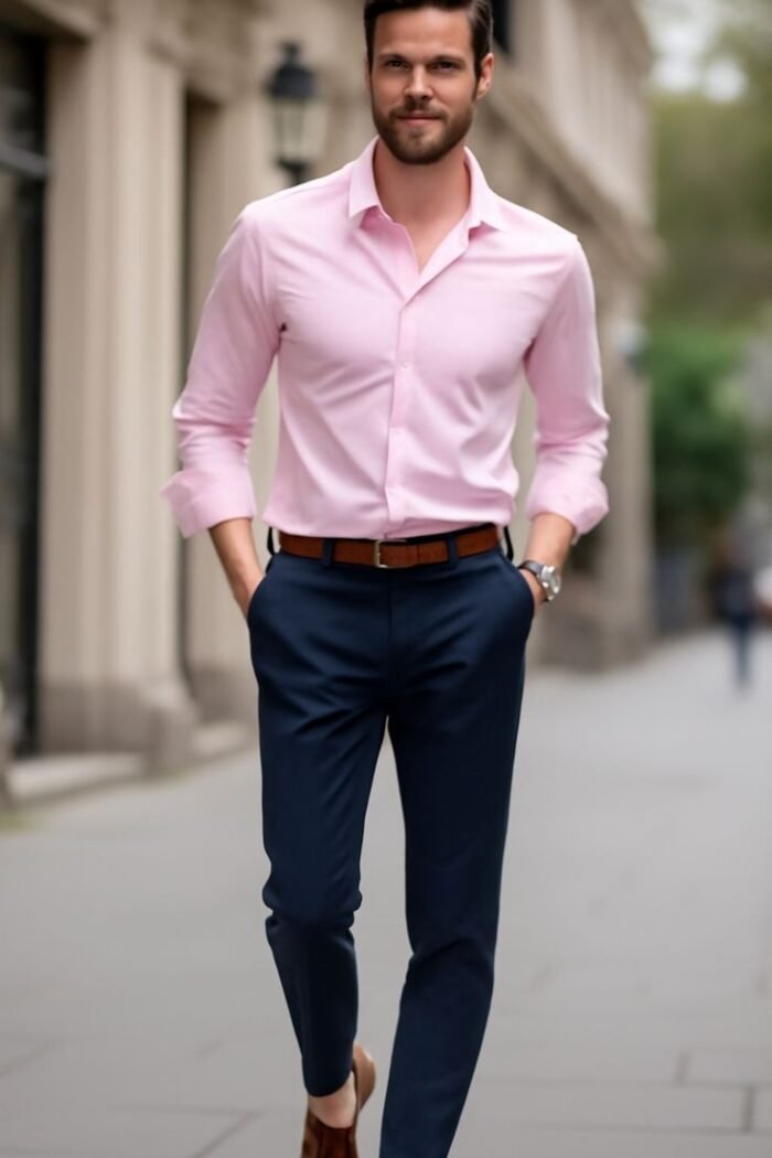 Light Pink Dress Shirt for Men – Slim Fit Formal Shirt for Office & Party Wear - Image 1