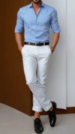 Sky Blue Dress Shirt for Men – Slim Fit Formal Shirt for Office & Party Wear