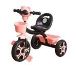 Pink & Black Kids Tricycle with Basket and Backrest – Stylish Pedal Ride for Girls - Image 2