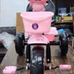 Pink & Black Kids Tricycle with Basket and Backrest – Stylish Pedal Ride for Girls