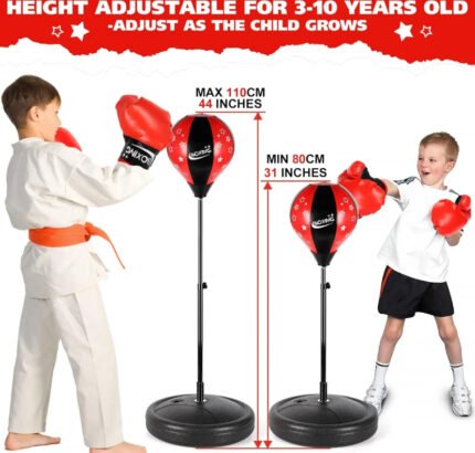 Punching Bag for Kids with Boxing Gloves & Adjustable Stand – Inflatable Boxing Ball for Boys & Girls (Ages 3–10) – Costzon Height Adjustable Boxing Equipment with Gloves & Pump