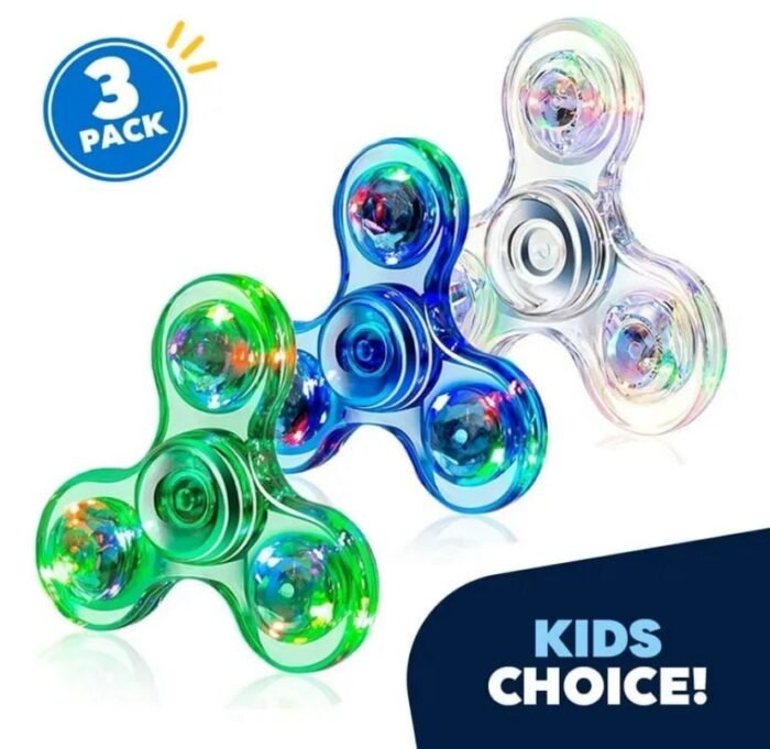 Pack of 3 Greenhome Rotating Finger Spinners with LED Light Effects | Changing Patterns Fidget Hand Spinners for Kids & Adults - Image 2