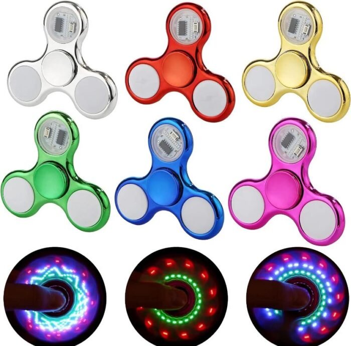 Pack of 3 Greenhome Rotating Finger Spinners with LED Light Effects | Changing Patterns Fidget Hand Spinners for Kids & Adults - Image 7