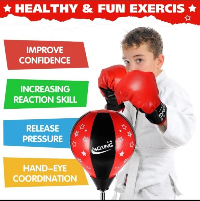 Punching Bag for Kids with Boxing Gloves & Adjustable Stand – Inflatable Boxing Ball for Boys & Girls (Ages 3–10) – Costzon Height Adjustable Boxing Equipment with Gloves & Pump - Image 5