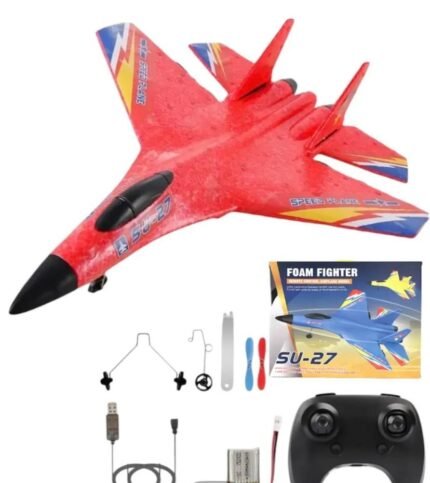RC Flying Plane HW-33 Fighter Jet – 2.4GHz Remote Control Airplane with EPP Foam, Auto Balance Gyro, Easy to Fly Glider for Kids & Adults (Red, Blue, Yellow)