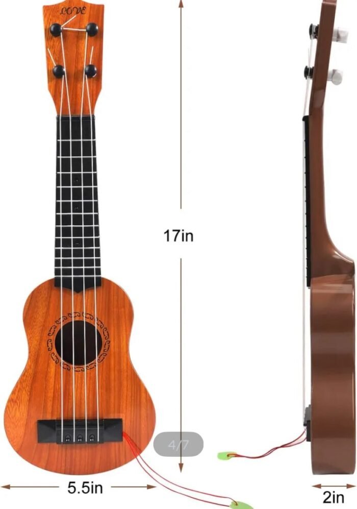 Buy 17 Inch Kids Ukulele Guitar with 4 strings, picks, and classical design. Perfect musical instrument toy for children’s learning, fun, and early music education. - Image 4