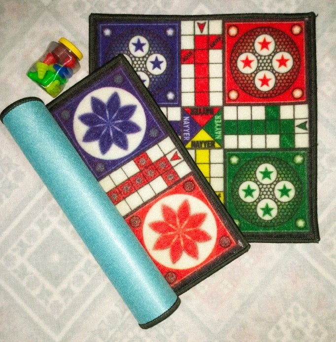 WhatsApp Image 2025-11-11 at 7.50.14 PM Small Ludo Carpet – Soft Velvet Foldable Ludo Mat - Premium Ludo Mat – Foldable Velvet Ludo Board with Tokens & Dice | Portable Travel Ludo Game for Kids & Adults - Image 1