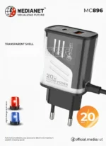 Medianet MC896 20W Transparent Fast Charger - USB Wall Adapter