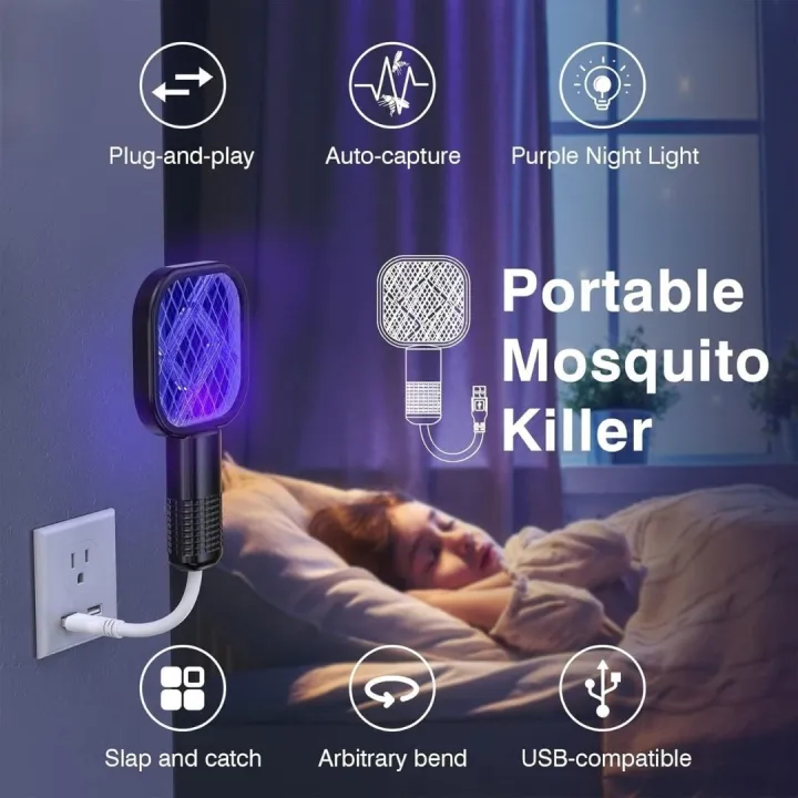 34adc5fea638eeb224461f41be7d2535.jpg_720x720q80.jpg_ Portable UV Mosquito Killer Racket USB powered | Electric Bug Zapper Fly Swatter | 2-in-1 Mosquito Trap Lamp with Night Light | Indoor Outdoor Insect Killer Machine | Safe Indoor & Outdoor Electric Mosquito Repellent - Image 1
