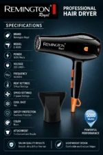 Remington Royal D-6005 Professional Hair Dryer Powerful Electric Hair Blower for Fast Drying & Hair Styling - Image 4
